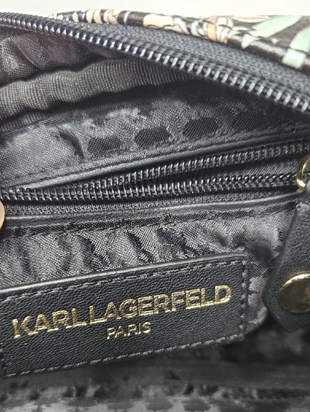 Karl Lagerfeld Paris Floral Bow Crossbody Bag - Black with Pastel Floral Print - Picture 2 of 8